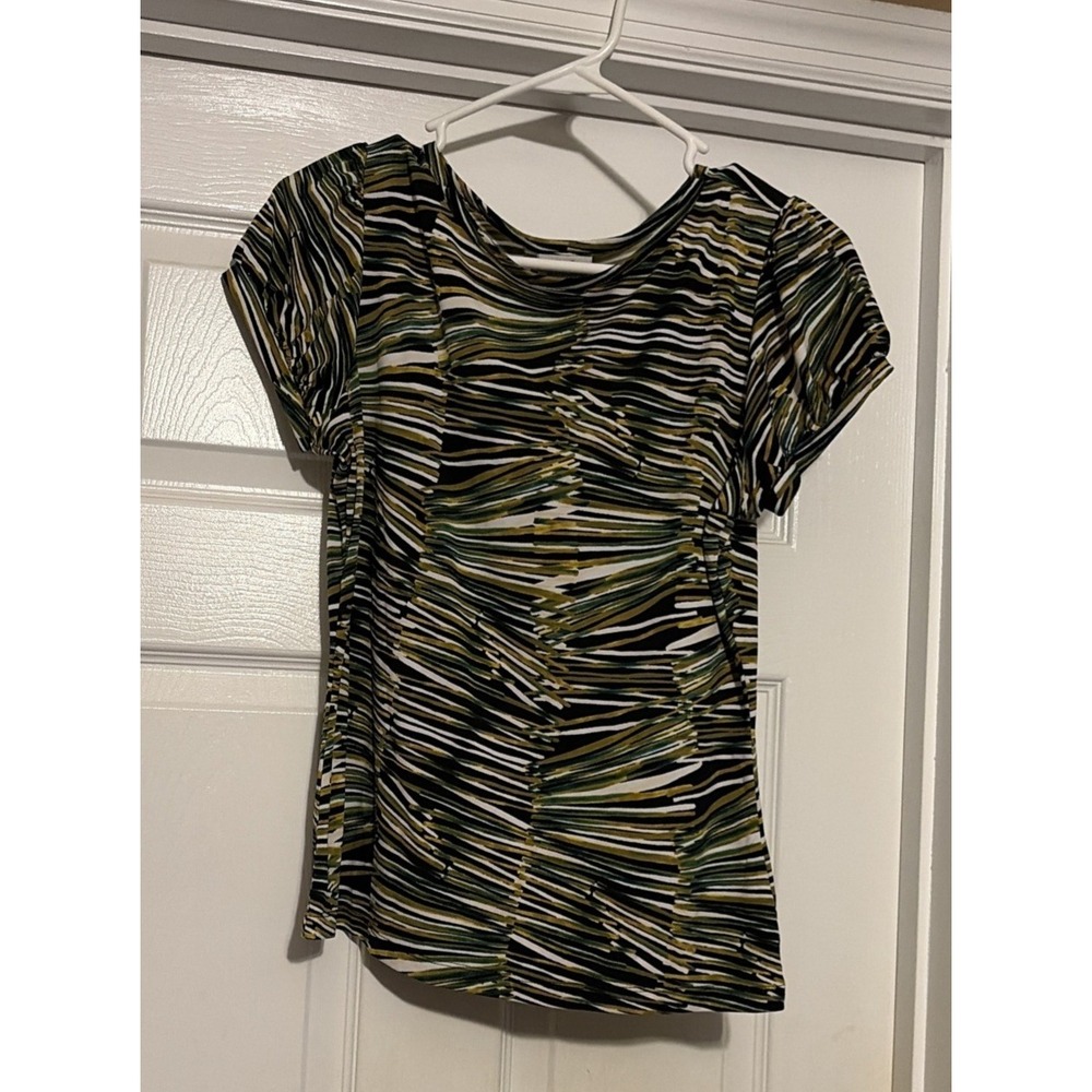 Women's Dressy Stretch Blouse, Worthington Petite Medium, Black / Multi Stripes